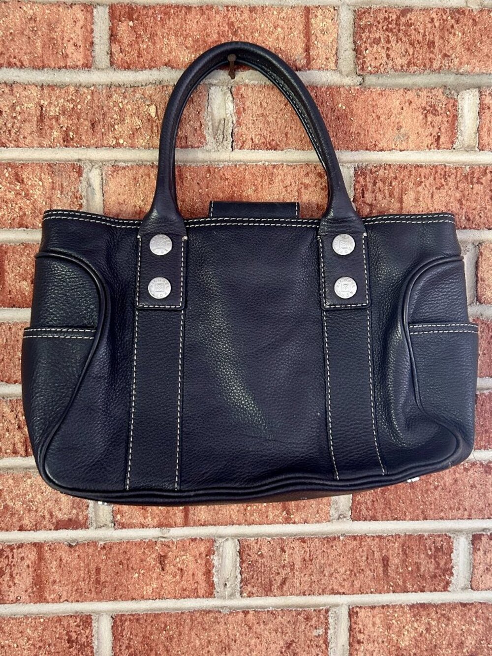 Older MICHAEL Michael Kors Black Pebbled Leather Satchel Shoulder Handbag.